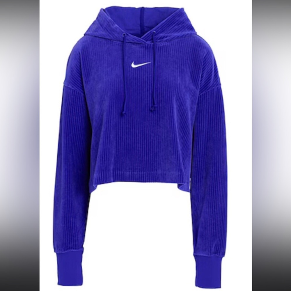 Nike Women's Blue Velvet Cropped Hoodie
